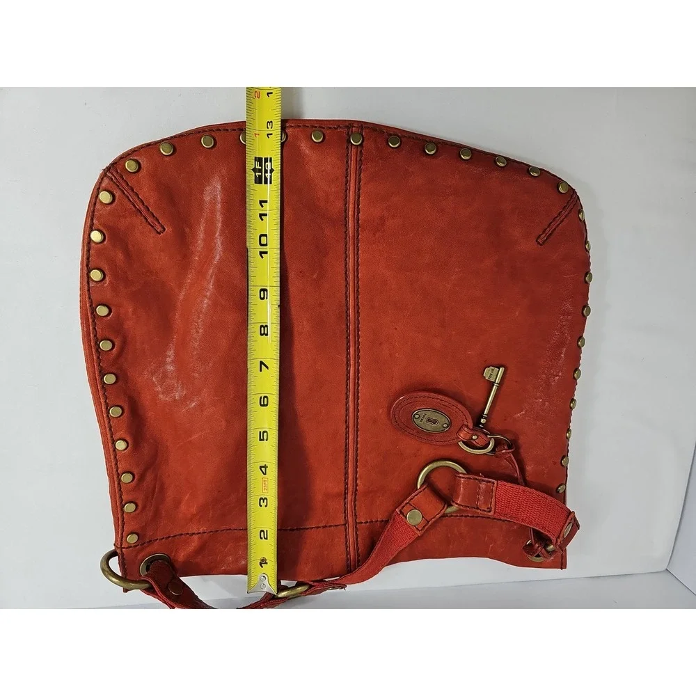 Fossil Long Live Vintage Hobo Burnt Orange Leather Brass Studded
